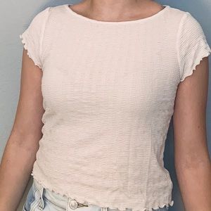 Off White Cute Lettuce Edged Baby Tee